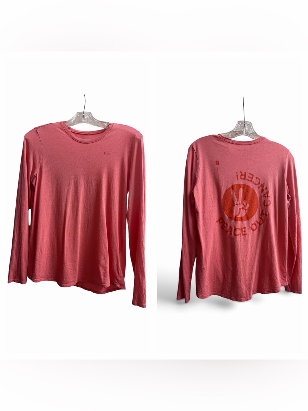 FIGS "Peace Out Cancer!" limited-edition Coral Ling Sleeve Underscrub Shirt Sm